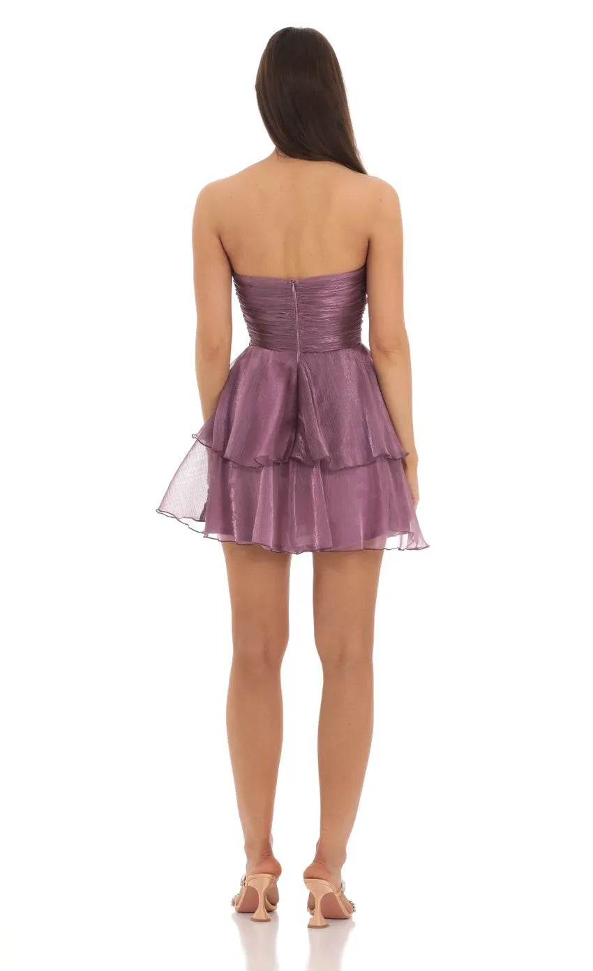 Lavender Strapless Homecoming Dress Tiered Ruffle Skirt Ruched Bodice Perfect for Enchanting School Dances Fairytale Reunion Memories