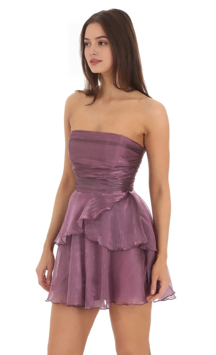 Lavender Strapless Homecoming Dress Tiered Ruffle Skirt Ruched Bodice Perfect for Enchanting School Dances Fairytale Reunion Memories