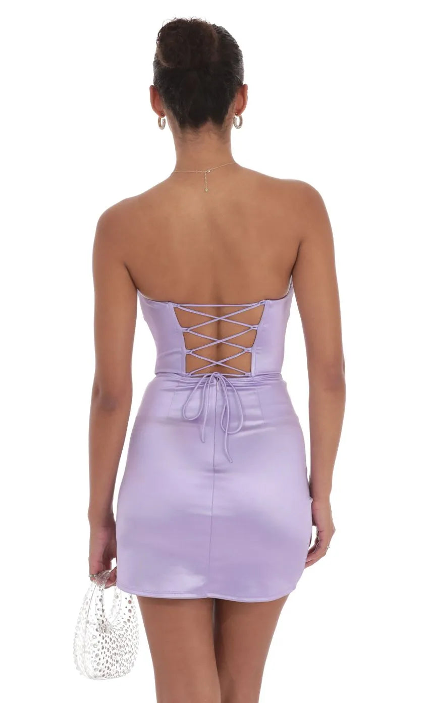 Lavender Strapless Homecoming Dress Ruched Sweetheart Neckline Side Slit for a Chic School Dance Look