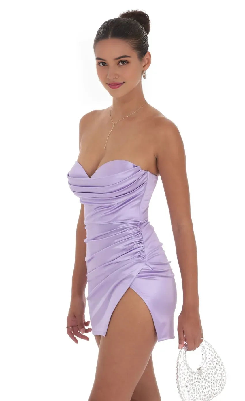 Lavender Strapless Homecoming Dress Ruched Sweetheart Neckline Side Slit for a Chic School Dance Look