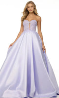 Lavender Strapless Ball Gown with Bodice and Voluminous Skirt for Prom Formal Galas
