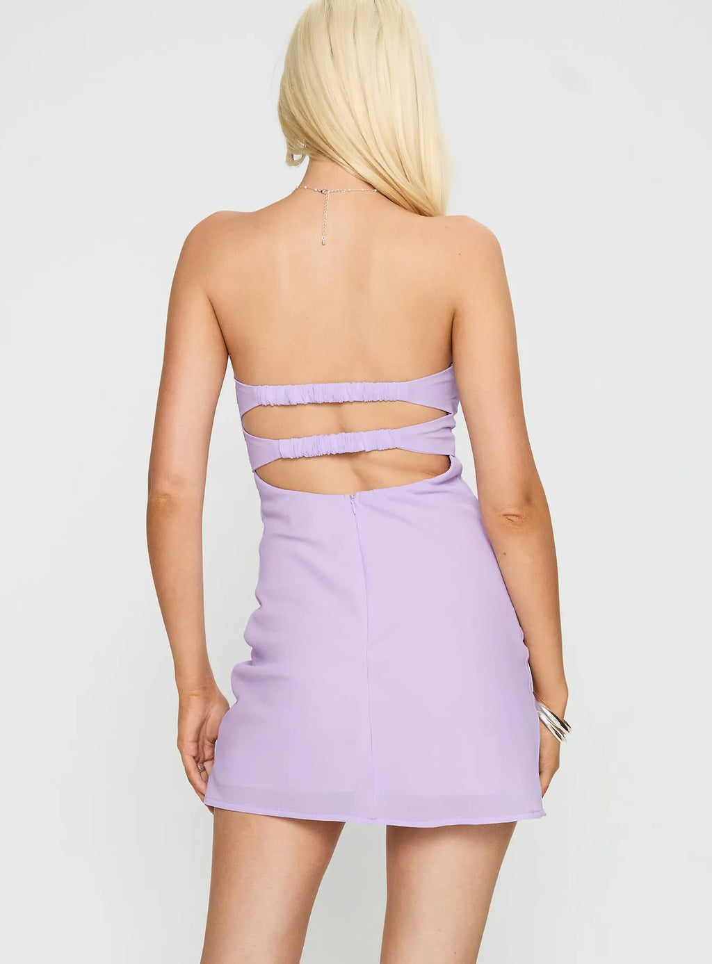 Lavender Strapless Homecoming Dress with Twist - Front Detail Sheer Fabric and Bodycon Fit Perfect