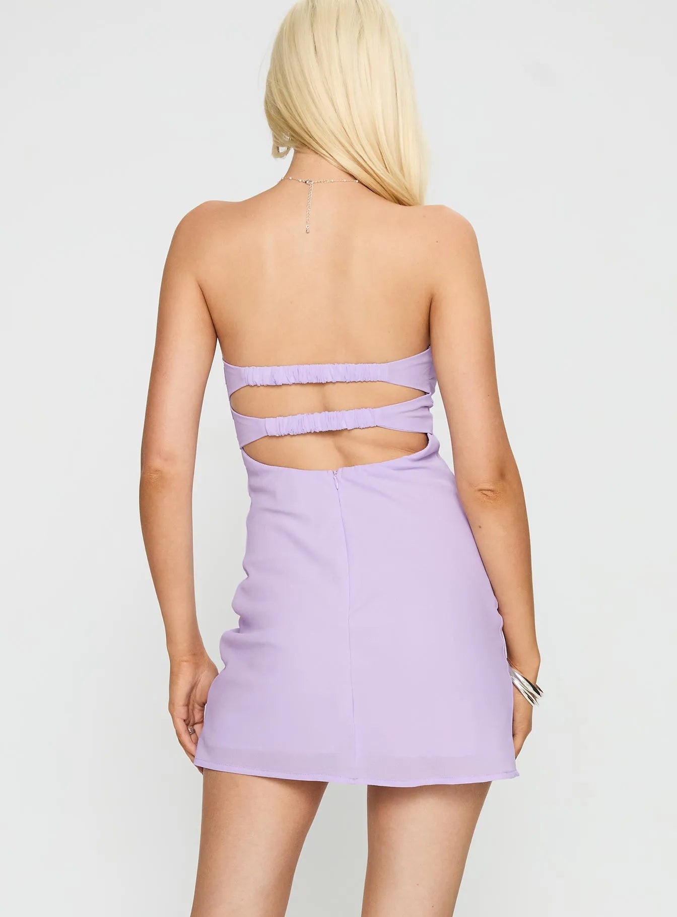 Lavender Strapless Homecoming Dress with Twist - Front Detail Sheer Fabric and Bodycon Fit Perfect