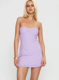 Lavender Strapless Homecoming Dress with Twist - Front Detail Sheer Fabric and Bodycon Fit Perfect