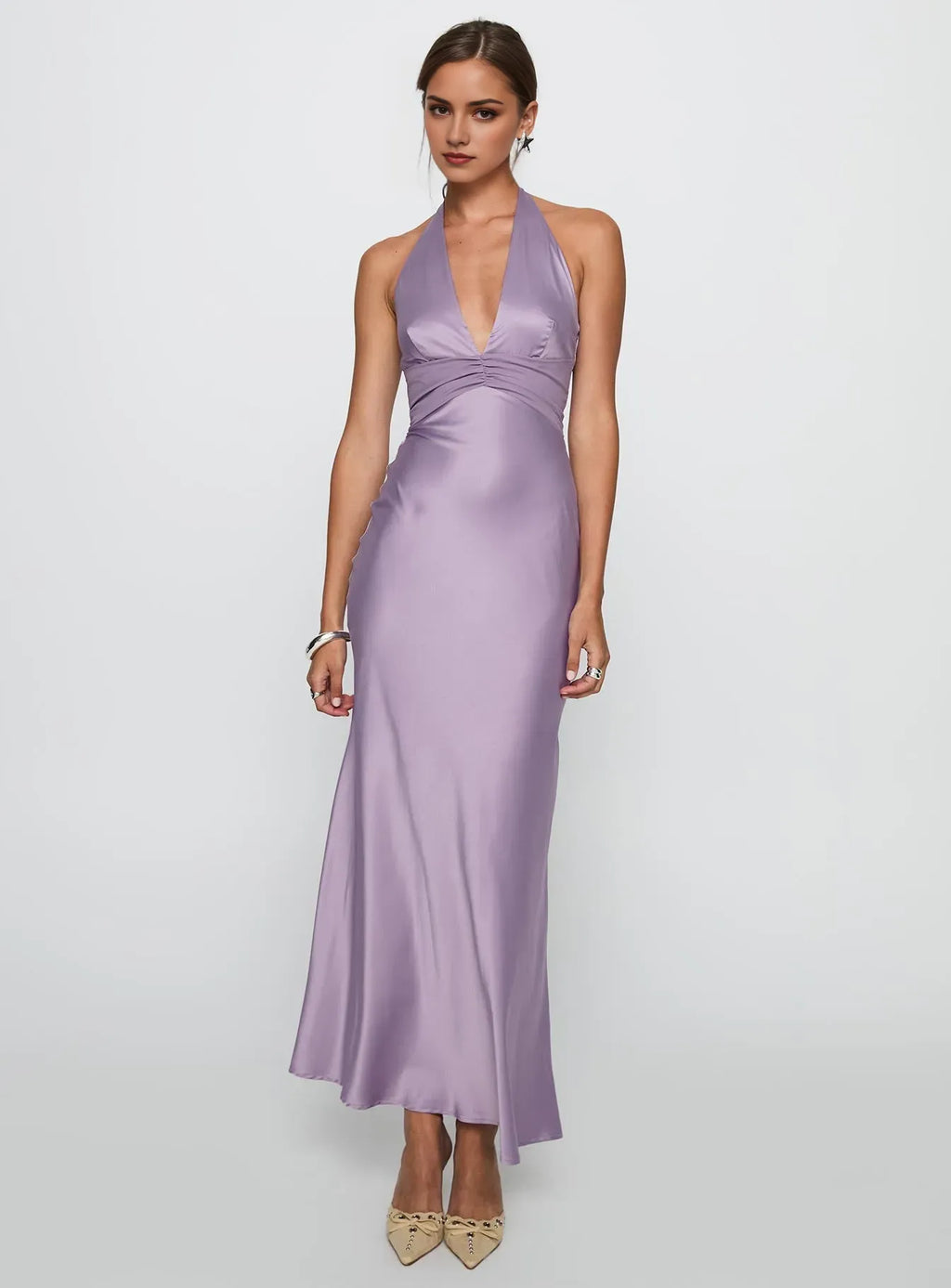 Lavish Mauve Sheath V-Neck Halter-Tie Backless Ankle-Length Prom Dress Hot sale