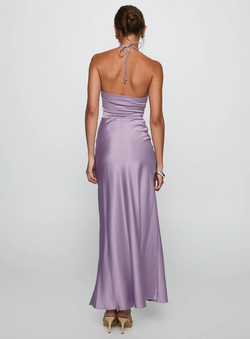 Lavish Mauve Sheath V-Neck Halter-Tie Backless Ankle-Length Prom Dress Hot sale