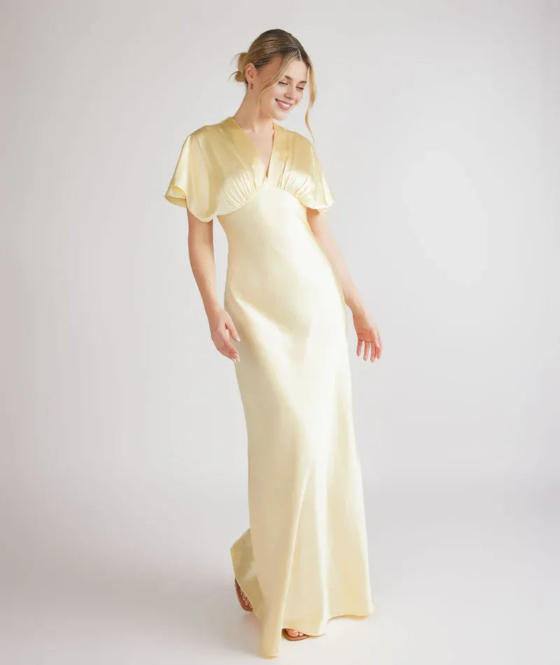 Beautiful Timeless Special Occasion Sophisticated Graceful Elegant Champagne Satin Pleated Bridesmaid Dress