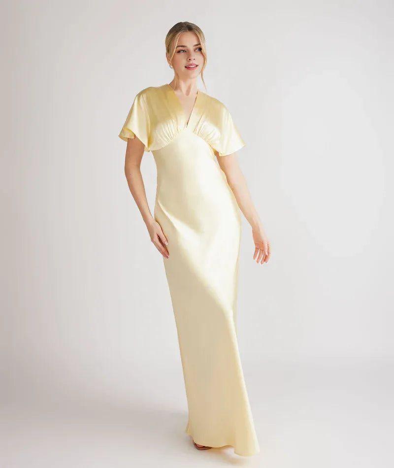 Beautiful Timeless Special Occasion Sophisticated Graceful Elegant Champagne Satin Pleated Bridesmaid Dress