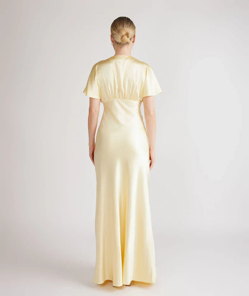 Beautiful Timeless Special Occasion Sophisticated Graceful Elegant Champagne Satin Pleated Bridesmaid Dress