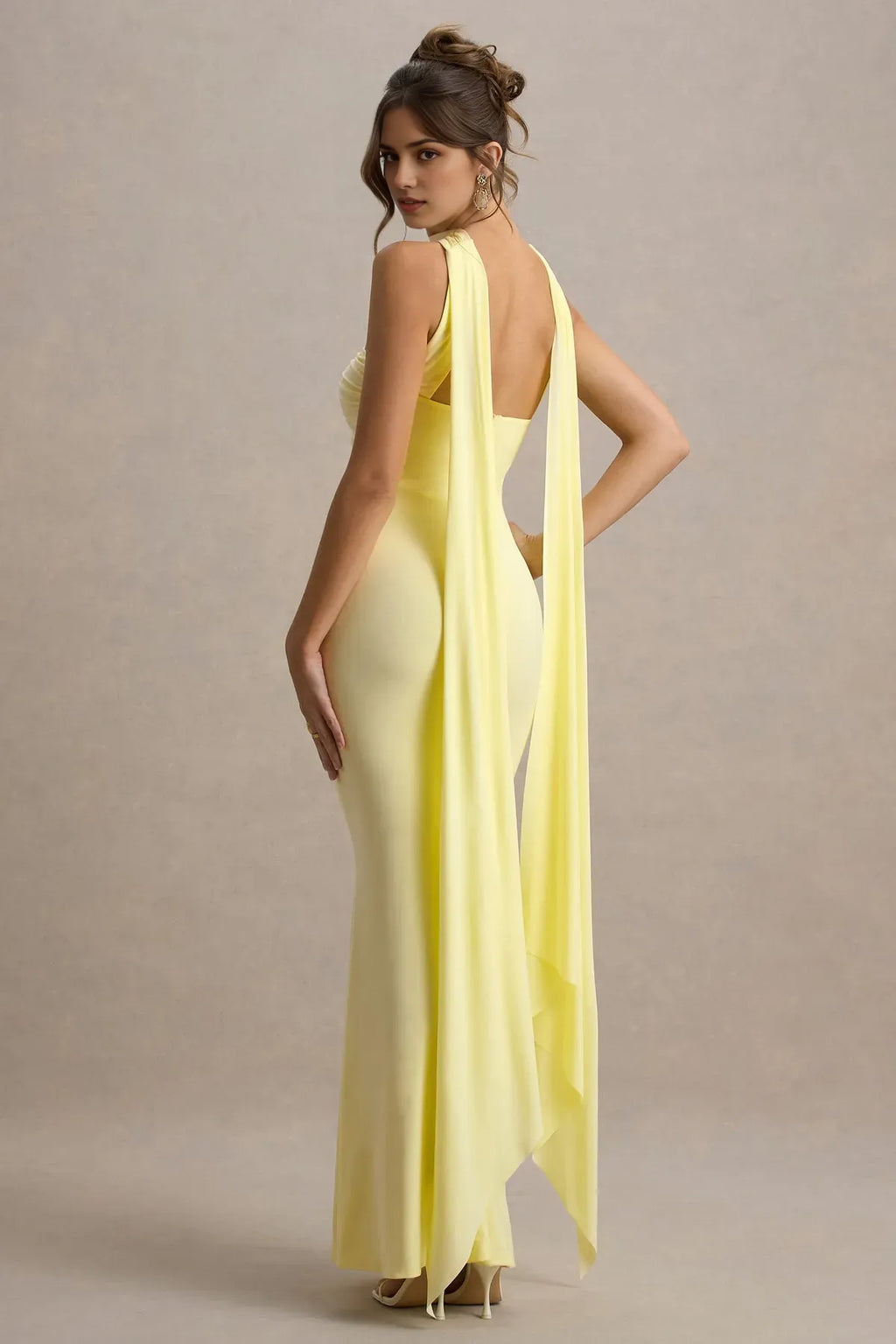 Yellow Lemon Sweetheart Prom Dresses Halter Neckline Draped Ruched Bodice Sash Detail A Fusion of Romance and Playful Elegance