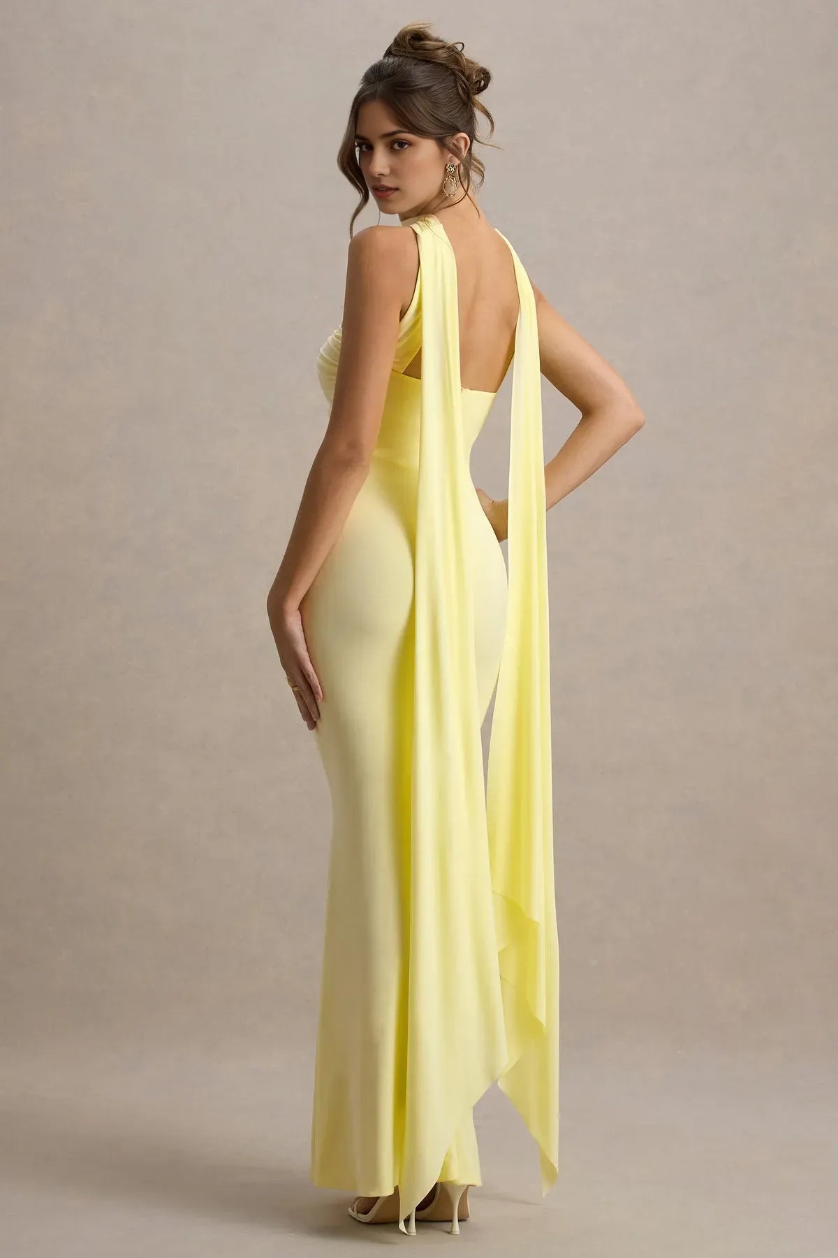 Yellow Lemon Sweetheart Prom Dresses Halter Neckline Draped Ruched Bodice Sash Detail A Fusion of Romance and Playful Elegance