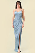 Graceful Stylish Refined Beautiful Timeless Elegant Light Blue Satin Corset Prom Dress