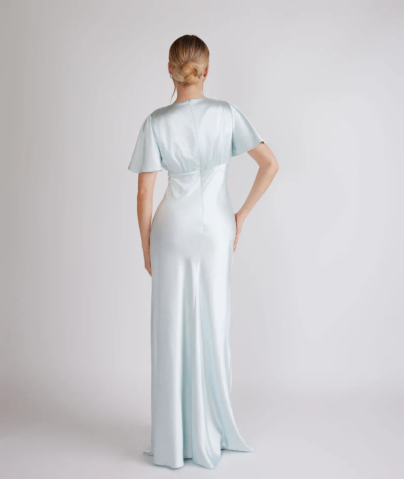 Graceful Stylish Refined Beautiful Timeless Special Occasion Elegant Champagne Satin Bridesmaid Dress