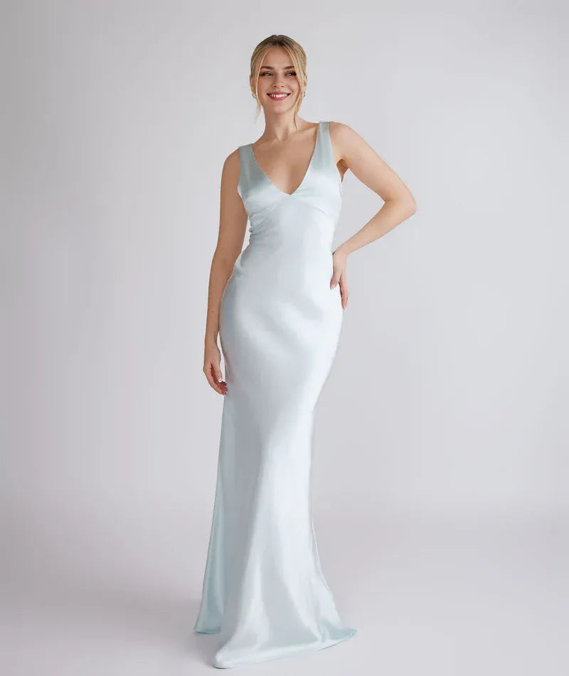 Special Occasion Sophisticated Graceful Stylish Refined Beautiful Timeless Elegant Champagne Satin Bridesmaid Dress