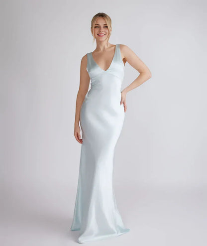 Special Occasion Sophisticated Graceful Stylish Refined Beautiful Timeless Elegant Champagne Satin Bridesmaid Dress