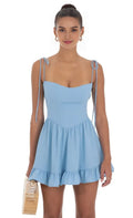 Light Blue Flowy Homecoming Dress Tie Strap Sweetheart Neck Ruffled Hem Effortless Grace for School Events