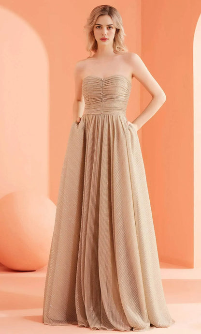 Elegant Light-Blue A-Line Strapless Classic-Sleeve Classic-Back Floor-Length Evening Dress