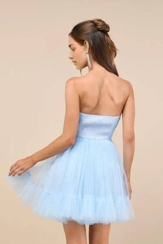 Light Blue Homecoming Dress Strapless Sweetheart Neckline Tiered Skirt Dance into a Fairytale at Your School¡¯s Big Night