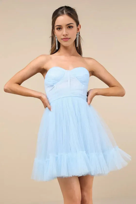 Light Blue Homecoming Dress Strapless Sweetheart Neckline Tiered Skirt Dance into a Fairytale at Your School¡¯s Big Night