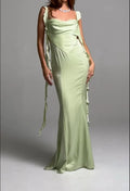 Green Light Prom Dress Square Neckline Ruffled Straps with Ties Mermaid Silhouette