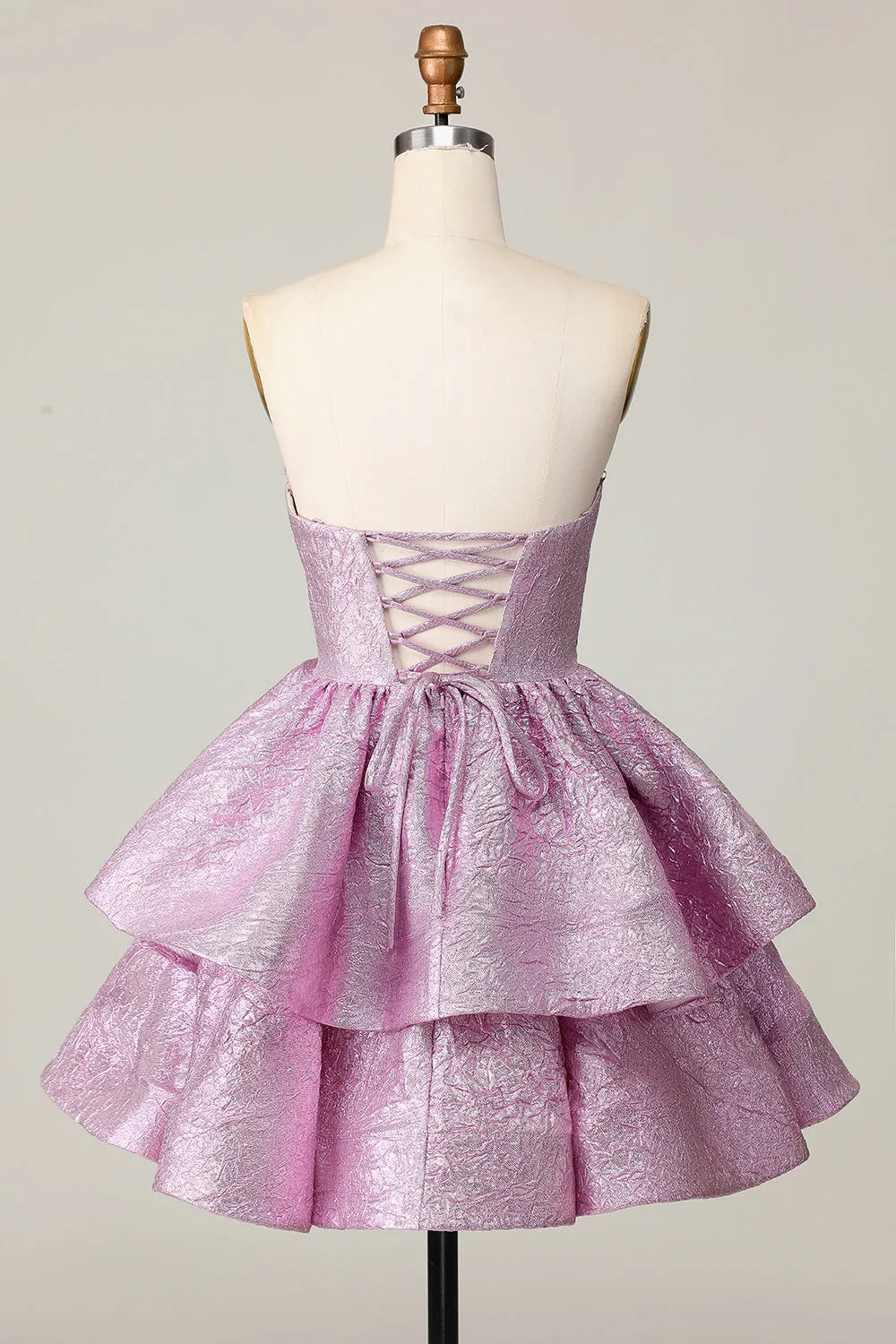 Purple Light Metallic Glitter Strapless Short Homecoming Dress with Bow