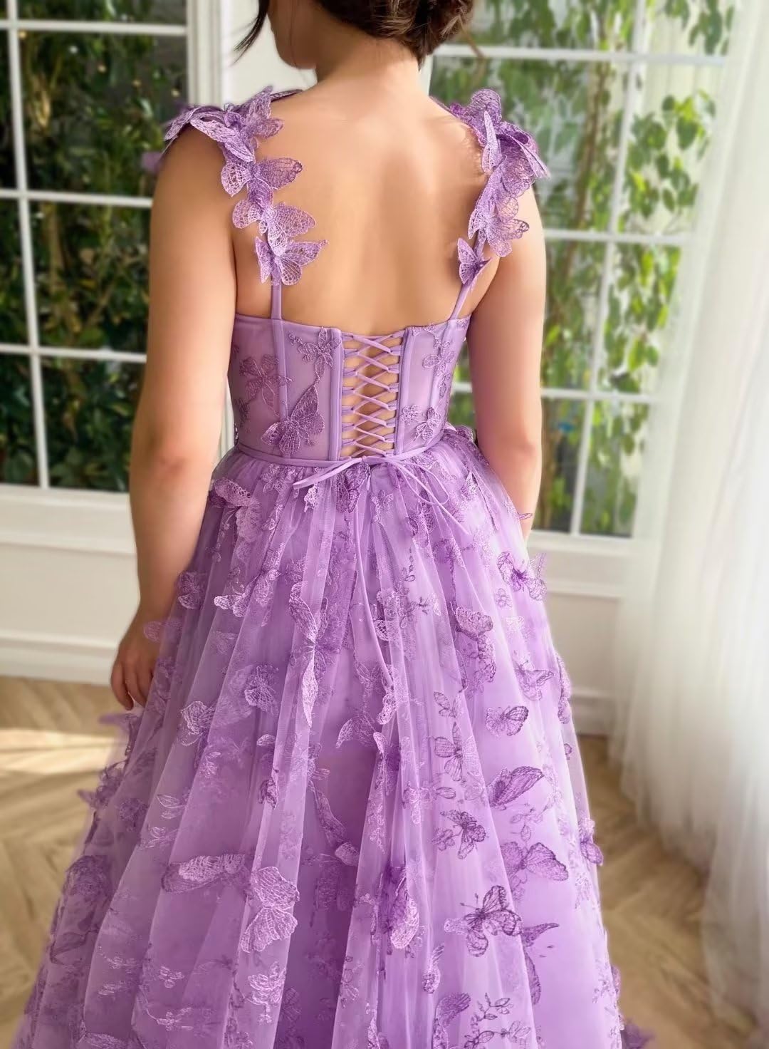 Long Prom Dress with 3D Butterflies Dress Ball Gown Evening Party Wedding Formal Dress Slit