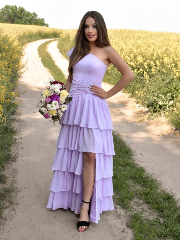 One Shoulder Tiered Skirt Bridesmaid Dresses