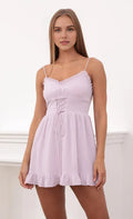 Lilac Homecoming Dress with Spaghetti Straps Ruffled Neckline Corset Style Up Waist Perfect for School Dances