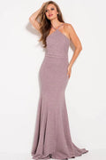 Lilac Glitter Knit Mermaid Evening Dresses with Halter Neckline Perfect for Proms and Formal Galas