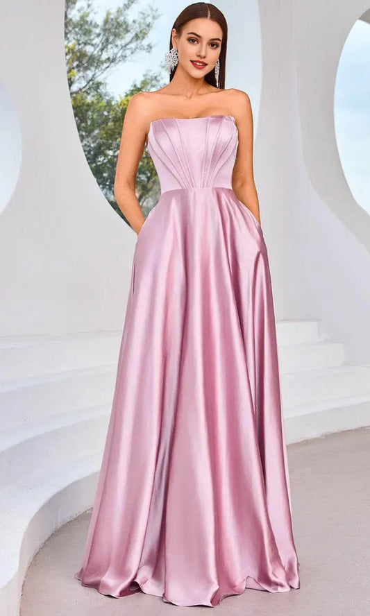 Luxurious Red Pleated A-Line Strapless Classic-Sleeve Classic-Back Floor-Length Evening Dress