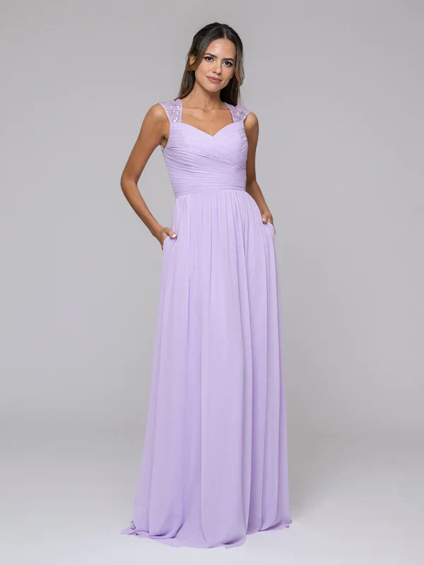 Sweetheart Strap Long Bridesmaid Dresses With Pleated Bodice