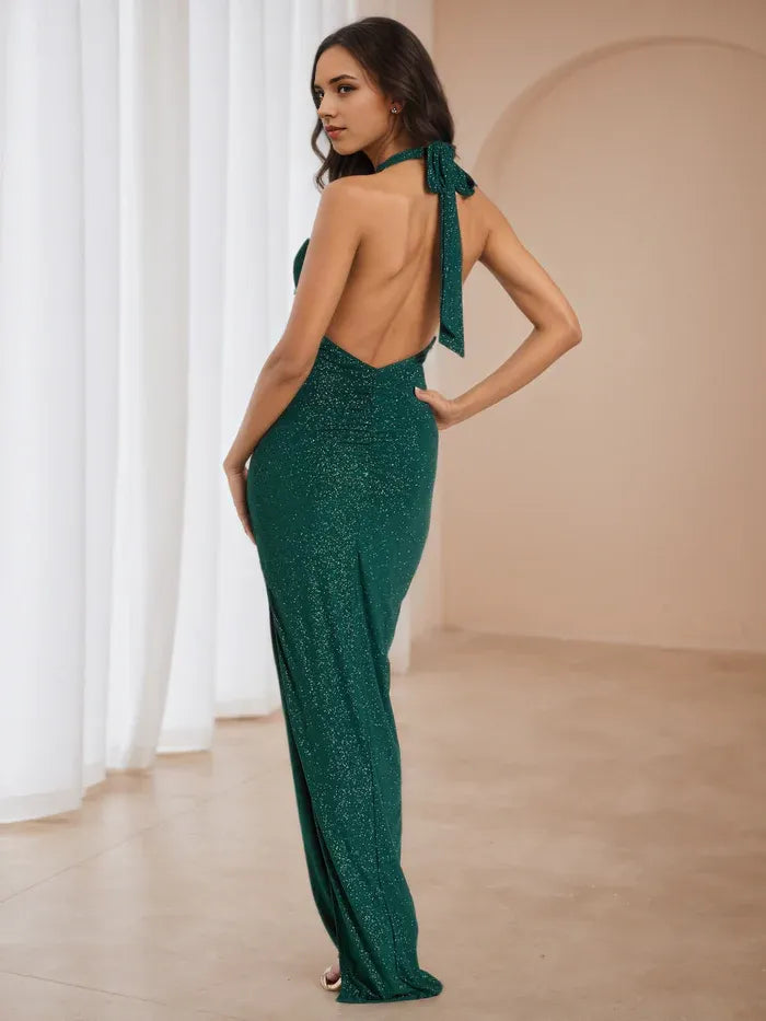 Green Lime Strapless Prom Dress Ruched Details Side Slit for a Stunning Gala Look