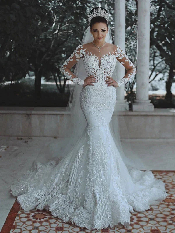Mermaid Long Sleeve Applique Wedding Dresses