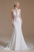 Long neck mermaid wedding dress