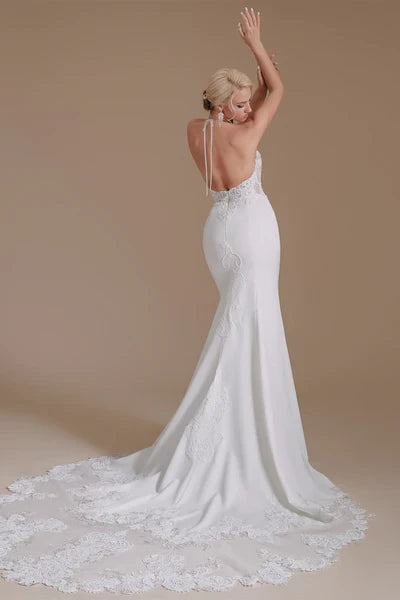 Long neck mermaid wedding dress