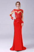 Long sleeves Jewel Mermaid Floor Length mother's dress