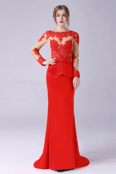 Long sleeves Jewel Mermaid Floor Length mother's dress