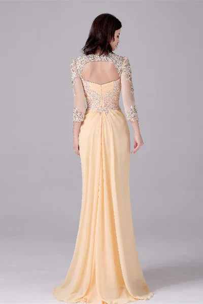 Elegant Red Mermaid Sweetheart Long-Sleeve Backless Floor-Length Mother-of-the-Bride Dress