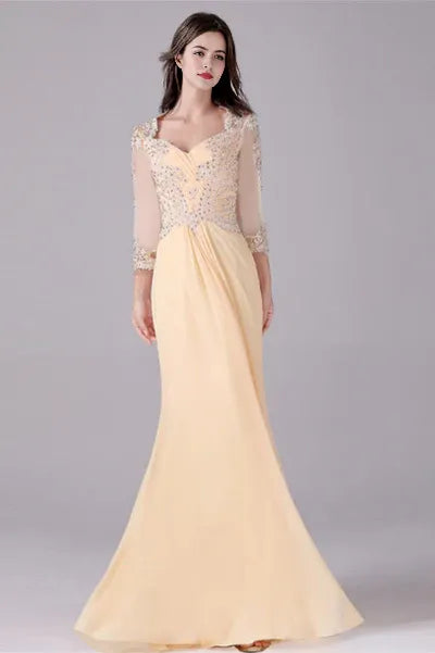 Elegant Red Mermaid Sweetheart Long-Sleeve Backless Floor-Length Mother-of-the-Bride Dress