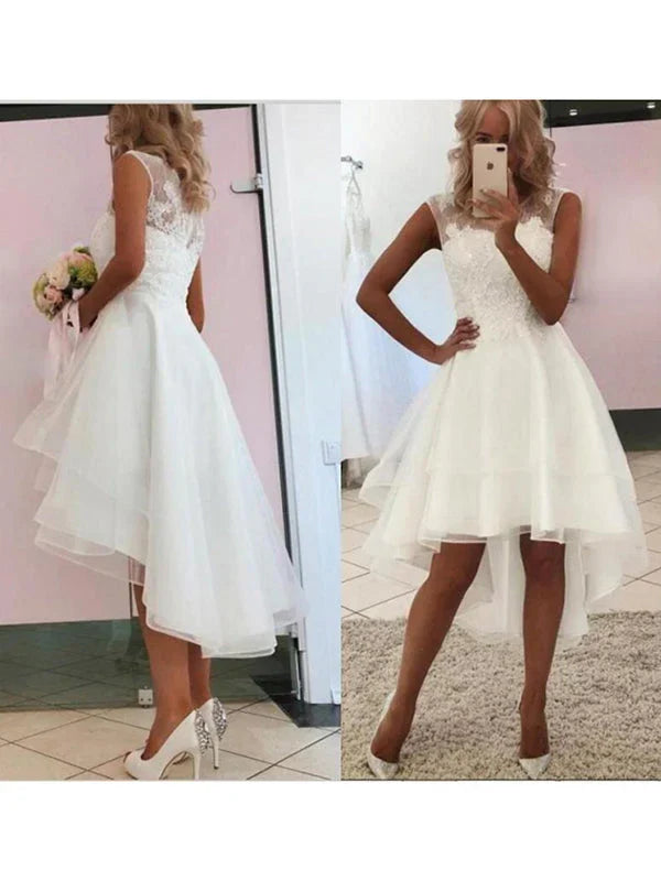 Straps Applique High Low Knee Length Wedding Dresses