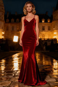 Special Occasion Sophisticated Graceful Stylish Elegant Burgundy Velvet Mermaid Sleeveless Prom Dress