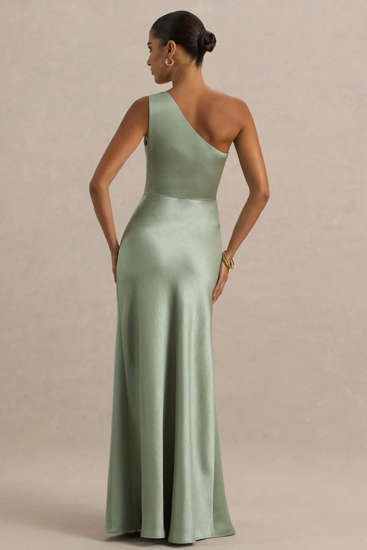Ivory Luminary One - Shoulder Prom Dress Ruched Detail High Slit for Gala