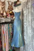 Blue Lustrous Mermaid Spaghetti Strap Iridescent Maxi Prom Dress