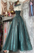 Lustrous Strapless Sleeveless Emerald Maxi Prom Dress