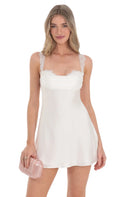 White Luxe Homecoming Dress Accented Straps Square Silhouette Command Attention at Homecoming with Flowy Fit