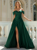 Luxurious A-Line Sweetheart Off-Shoulder Lace-Up-Back Pleated Floor-Length Prom Dresses