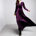Plum Luxurious A-line V-neck Long-sleeve Ruched Maxi Evening Dress for Women Hot Sale