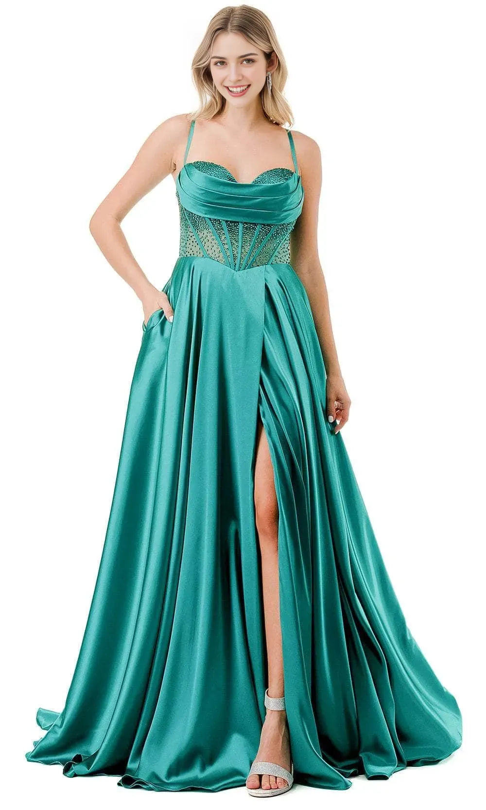 Black Luxurious Evening Dresses with Asymmetric Spaghetti Strap Corset Bodice Detail and High Side Slit