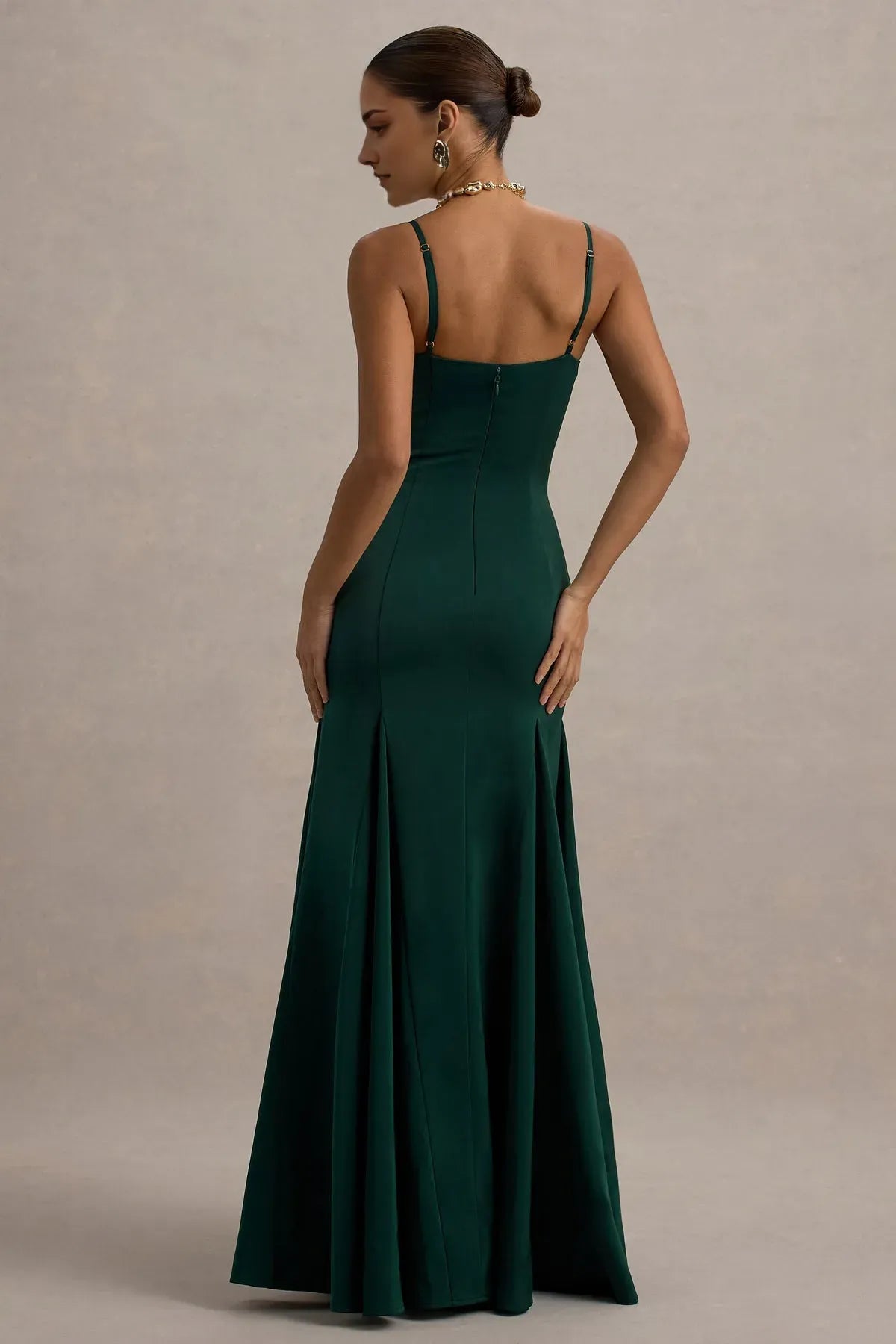 Green Luxurious Emerald Mermaid Prom Gown - Like Finish Spaghetti Straps Plunging V - Neck for a Glamorous Formal Look