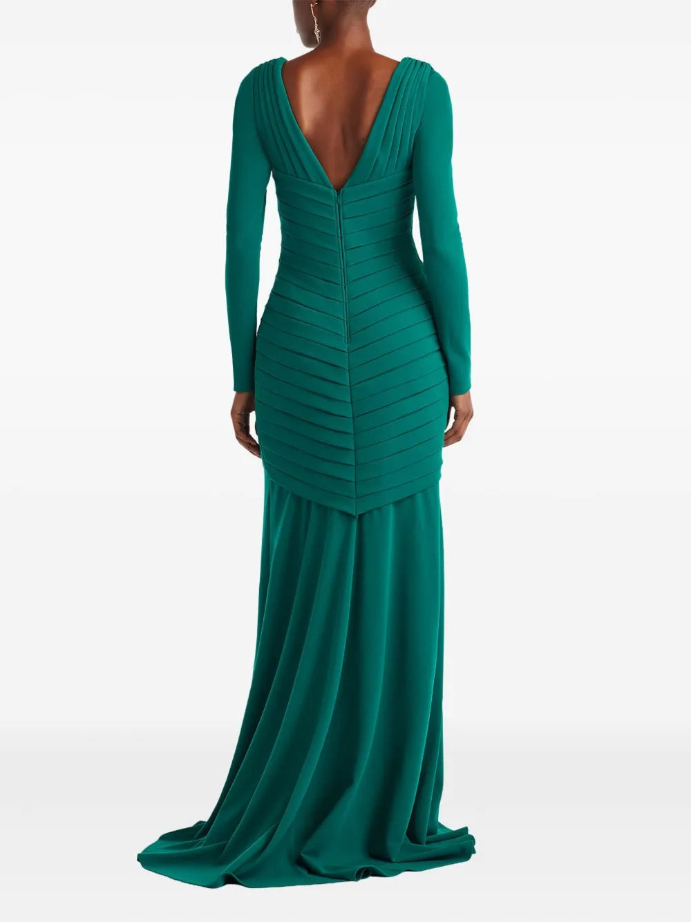 Green Luxurious Emerald Ruched Long-Sleeve Evening Dress
